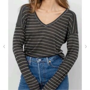 Rails sami charcoal bronze striped v neck lightweight sweater sz L
